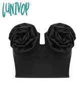 Lunivop Solid Women Summer Sexy Strapless Backless Flower Black Bandage Tops Fashion High Street